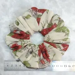 大きめシュシュ★ベージュレッド花柄