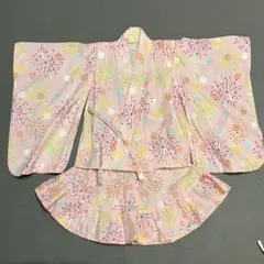 甚平　90 ピンク 花火　スカート
