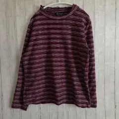 【BASHECINQ】バッシュシンク　ボーダー長袖カットソー　えんじ色　L　美品