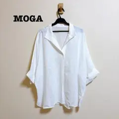 美品 MOGA リネンライク オープンカラー ブラウス ドルマンスリーブ