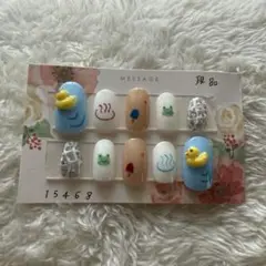 【現品】ショートオーバルネイルチップ/温泉 お風呂 プール ひよこ カエル
