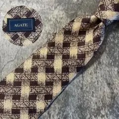 AN301 AGATE ベージュ ブラウン シルク ネクタイ