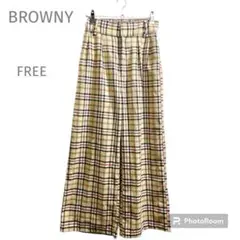 ブラウニー 【FREE】 チェックパンツ♡後ろウエストゴム♡ワイドパンツ♡定番