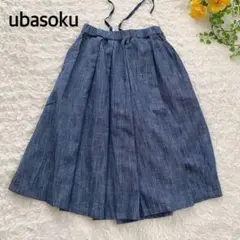 新品　ubasoku 綿麻キュロット　変形パンツ　デニム　スカート風