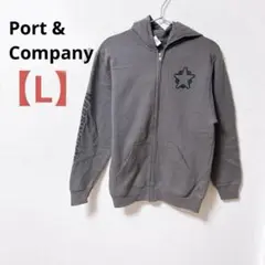 Port&Company 【L】グレー 星型ロゴ ジッパー パーカー フリース