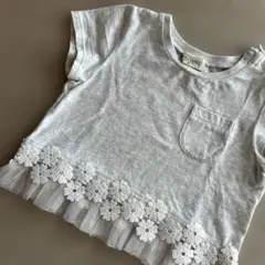 trois lapins トロワラパン 90cm 花刺繍チュール付きTシャツ