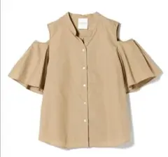 Ray BEAMS / 半袖　カタアキ スキッパー シャツ　ベージュ
