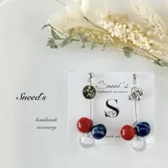 ▪マーブル鈴丸ビーズ×メタル＆ccbビーズチャームピアス／イヤリング