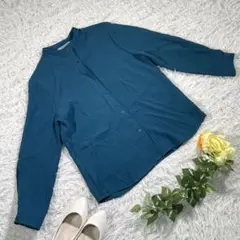 【RAMIRAL】長袖ブラウス　『40』　ノーカラー　青緑　光沢感　上品　大人