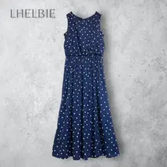 【LHELBIE】　水玉　ワンピース　ノースリーブ　ロング　ドット　ウエストゴム