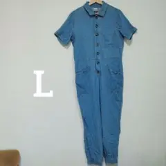 1点限り✨デニムブルー サロペット 【L】半袖 つなぎ 作業着