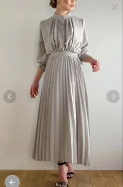 最終値下げ中！！ パフスリーブウエストマークプリーツワンピース