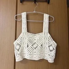 アイボリー 編み物 クロップドトップ