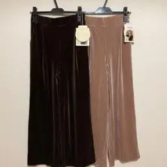 ストライプベロアワイドパンツ　中桃　Mサイズ