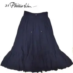 【3.1phillip lim】silk100% ティアード ロングスカート 紺