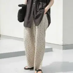 ☆美品☆アーバンリサーチドアーズ　リネン　ドットイージーパンツ　ナチュラル