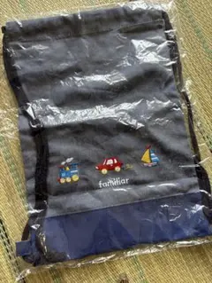 familiar 巾着袋 車 船刺繍 グレー