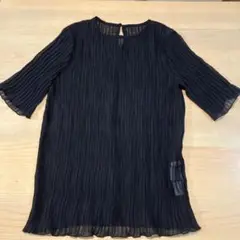 Aunt Marie’s 黒のプリーツ五分袖シャツ シアー