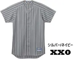 野球 ユニフォーム シャツ (ストライプ・メッシュ) XXO シルバー/ネイビー