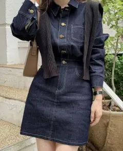 SHEIN ダークブルー デニムワンピース