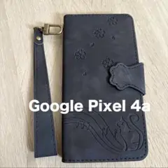 残り1点⭐️GooglePixel4aケース 手帳型 ブラック 猫 マグネット