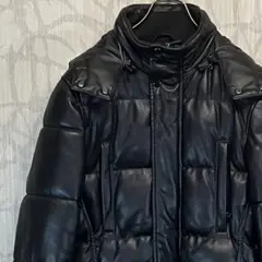 【激レア】ザラ ライダース コート レザー ブラック フード取り外し フルジップ