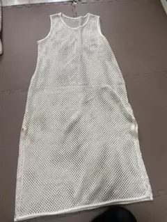 ホワイトメッシュノースリーブロングワンピース