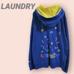 LAUNDRYジップアップパーカー　プリントロゴ　カラフル　ブルー/M