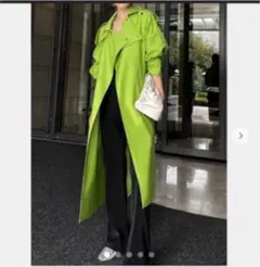 コート アウター グリーン ミドル丈 ルーズ ドロップショルダー 春 Sサイズ