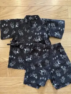 恐竜柄　甚平上下セット ブラック　90cm