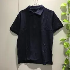 【ヒラキ】半袖 ポロシャツ 無地 シンプル 綿100％ ネイビー Mサイズ