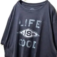 ライフイズグッド デカロゴ Tシャツ グレー 灰色 L 古着