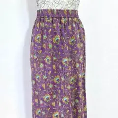 ♥️美品 アングリッド パープル フラワー柄 アジアンラップ風デザインスカートF
