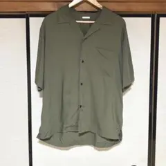 GU オープンカラーシャツ オリーブ L 半袖シャツ 開襟シャツ レーヨン