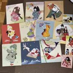 ハンドメイド 押し絵　アート 布絵　14枚　サンタ　女の子　ひな祭り　獅子舞