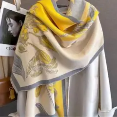 花柄ストール イエロー グレー　ひざ掛け　花柄　ショール