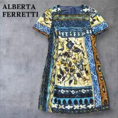 ALBERTA FERRETTI 半袖 ワンピース 総柄 ひざ丈 コットン M