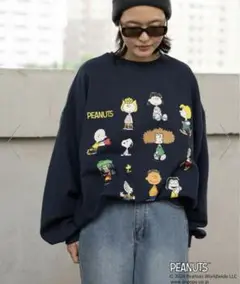 SEQUENZ×PEANUTS オーバーサイズスウェット ネイビーS スヌーピー