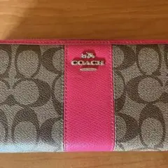 ピンク×カーキ コーチ pvc×レザー長財布