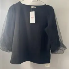 BEAMS ブラック シースルー 五分袖 トップス
