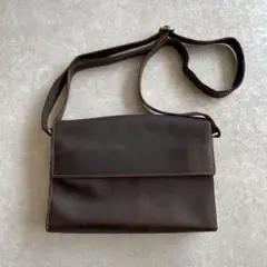 美品 ダークブラウン レザー ショルダーバッグ