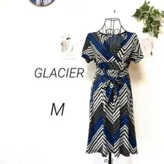 8029-1 グラシア GLACIER 総柄半袖ワンピース ウエストリボン M