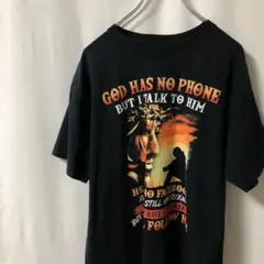 N-3947 アメリカ古着 GOD プリント ブラック Tシャツ 半袖 L 神