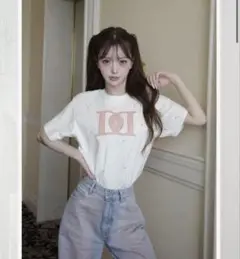 ダーリッチ　キルティングアップリケビジューTシャツ　ホワイト