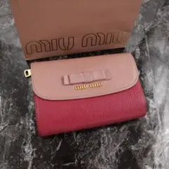 ✨未使用に近い✨ MIUMIU 折り財布 ピンク リボン 大人気 バイカラー