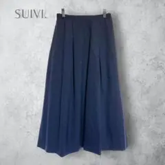 【SUIVI.】　プリーツ　フレアスカート　上品　ミセ婦人　ミモレ丈　ネイビー