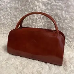 【美品！】LONGCHAMP ハンドバッグ エナメル ブランドロゴ ブラウン