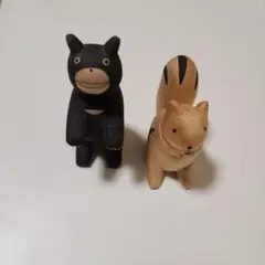 木製動物　クマ　リス　ぽれぽれ動物クマ　りす　ポレポレ置物　T-Lab