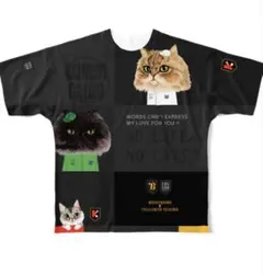 ネコ 柄 Tシャツ ブラック サイズM