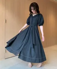 SNIDELコットンステッチワンピース ブラック